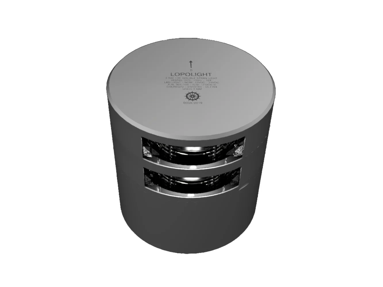 Lopolight Series 301-106 - Double Stacked Stern Light - 3NM - Horizontal Mount - White - Silver Housing