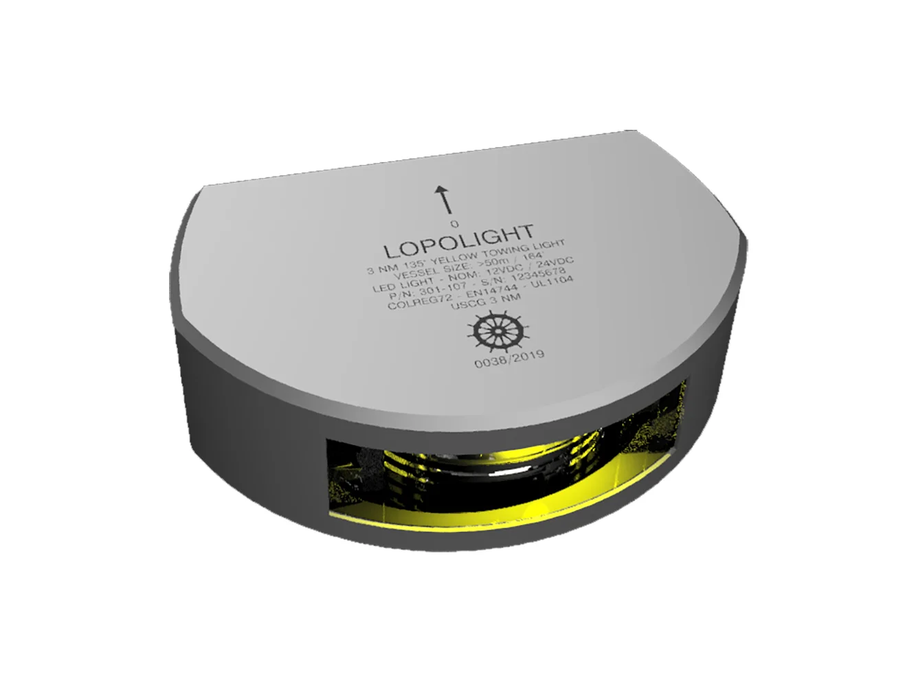 Lopolight Series 301-107 - Stern Towing Light - 3NM - Vertical Mount - Amber - Silver Housing
