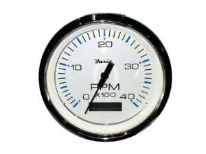 Faria Chesapeake White SS 4" Tachometer w/Hourmeter (4000 RPM) (Diesel) (Mech. Takeoff & Var. Ratio Alt)