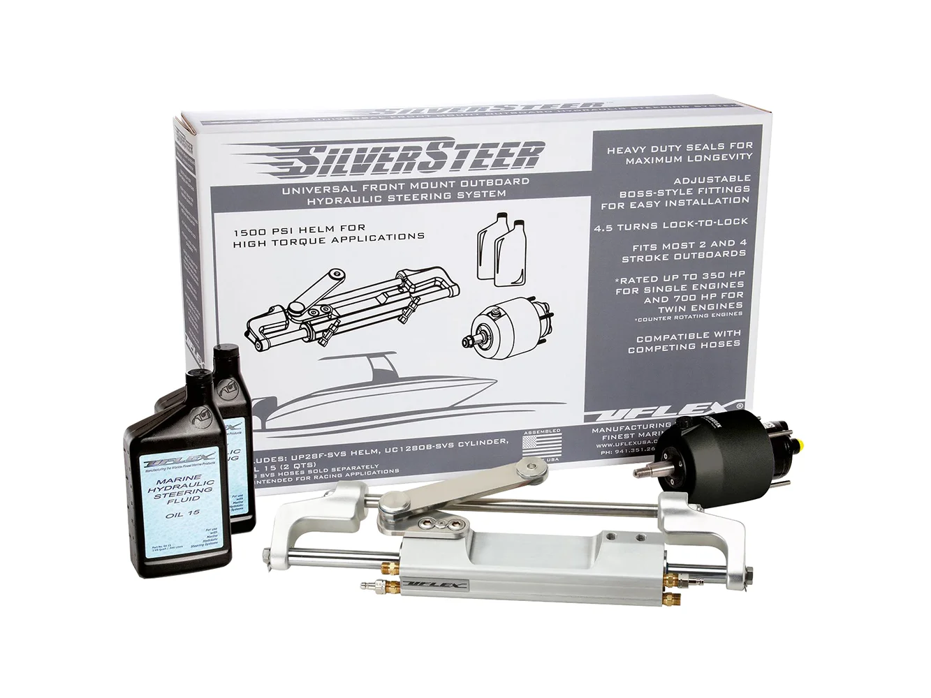 Uflex SilverSteer™ Front Mount Outboard Hydraulic Steering System w/ UC130-SVS-1 Cylinder