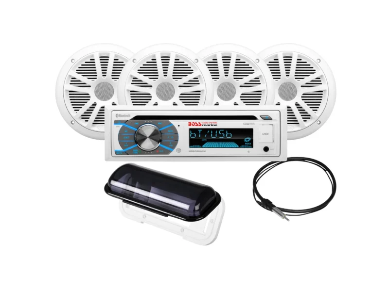Boss Audio MCK508WB.64S Marine Stereo & 2 Pairs of 6.5" Speaker Kit - White