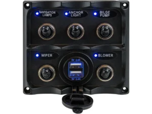 Sea-Dog Water Resistant Toggle Switch Panel w/USB Power Socket - 5 Toggle