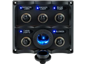 Sea-Dog Water Resistant Toggle Switch Panel w/LED Power Socket - 5 Toggle