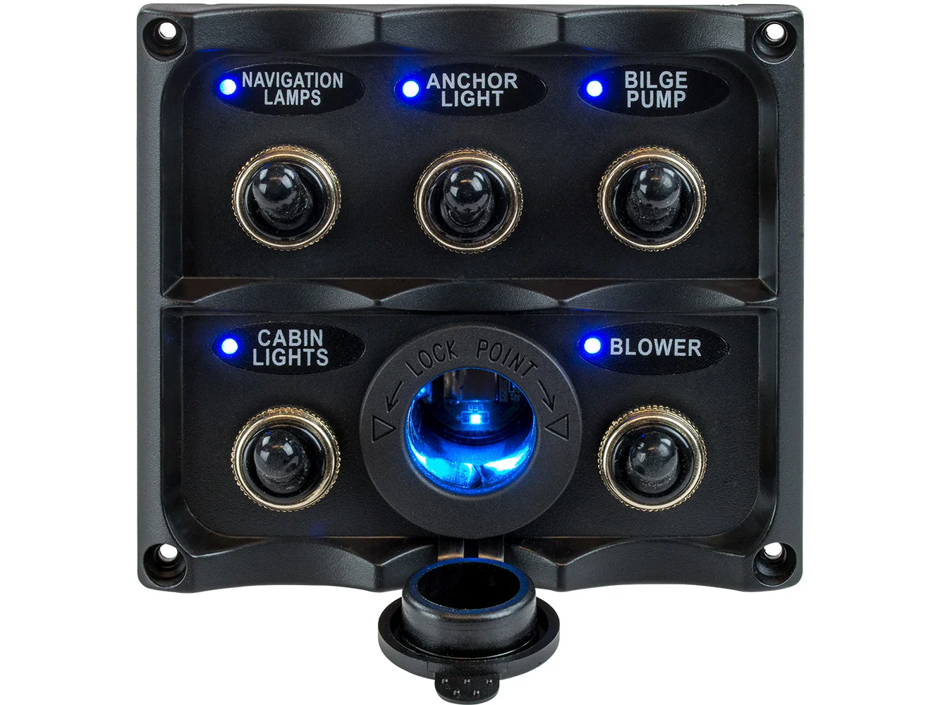 Sea-Dog Water Resistant Toggle Switch Panel w/LED Power Socket - 5 Toggle