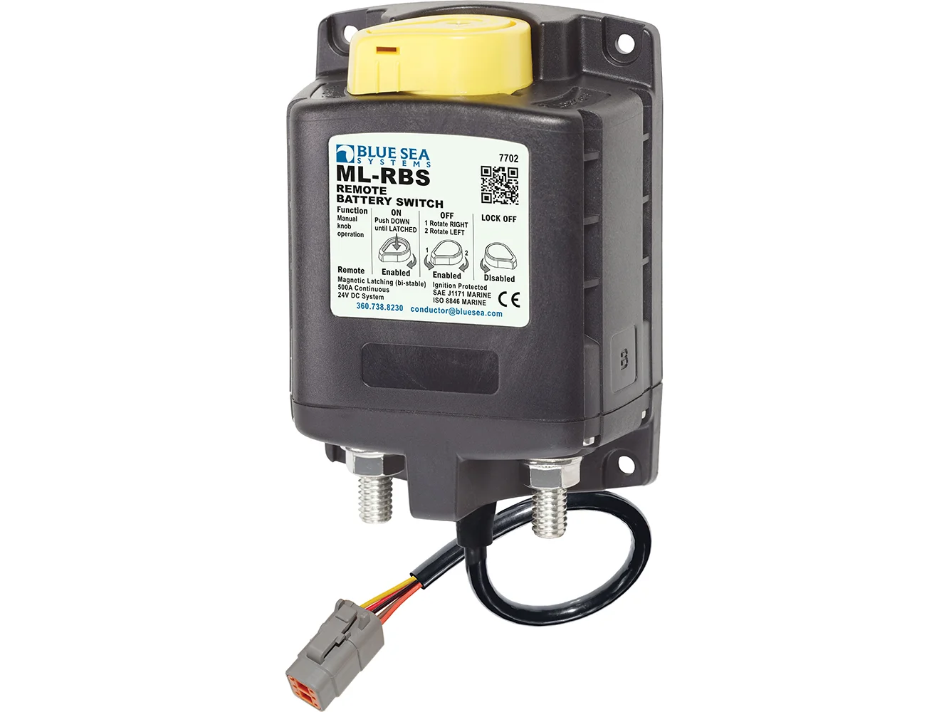 Blue Sea 7702100 ML Solenoid 24V 500A w/Manual Control & Deutsch Connector