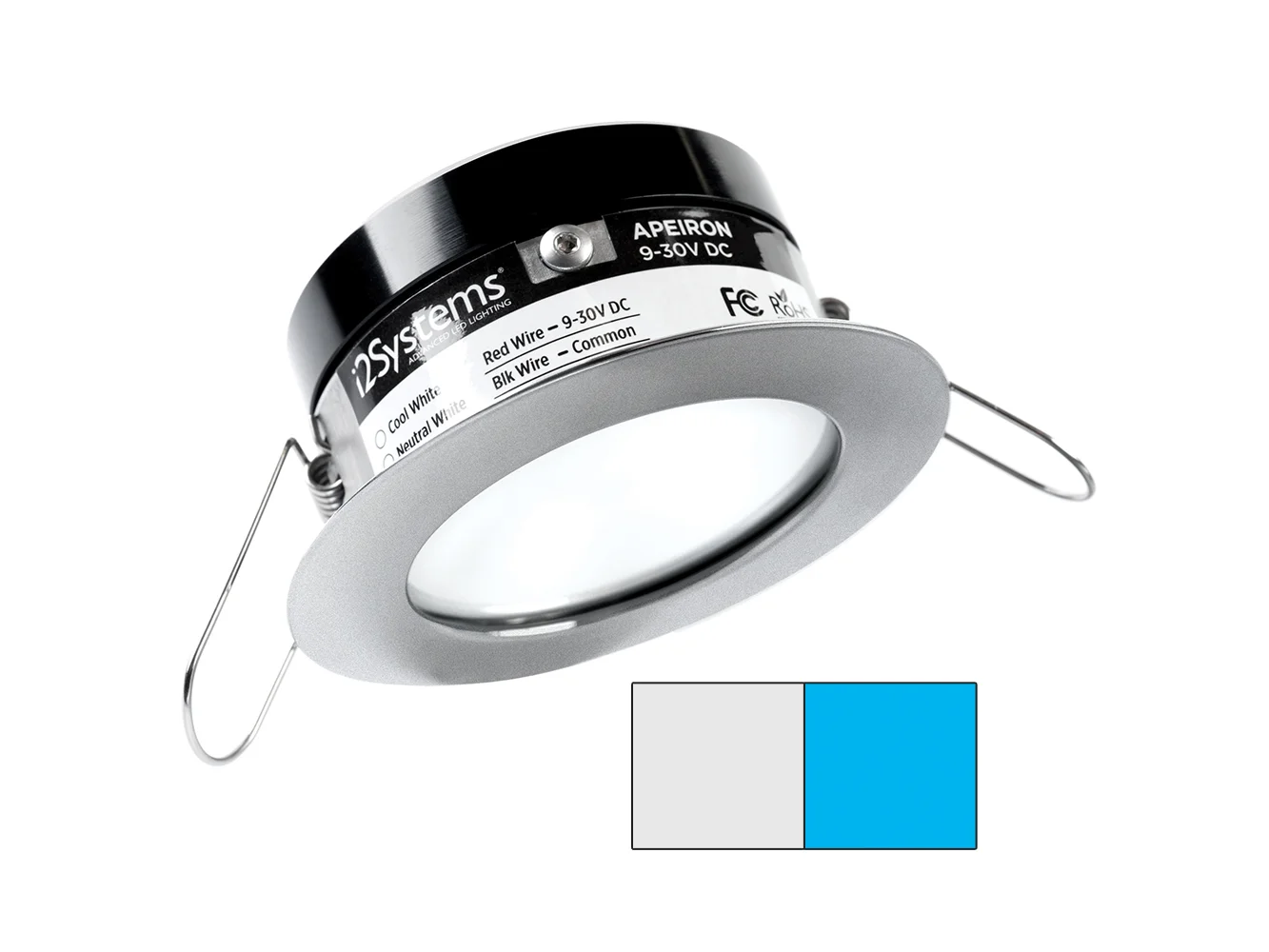 i2Systems Apeiron PRO A503 - 3W Spring Mount Light - Round - Cool White & Blue - Brushed Nickel Finish