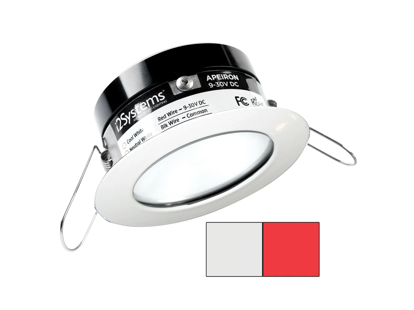 i2Systems Apeiron PRO A503 - 3W Spring Mount Light - Round - Cool White & Red - White Finish