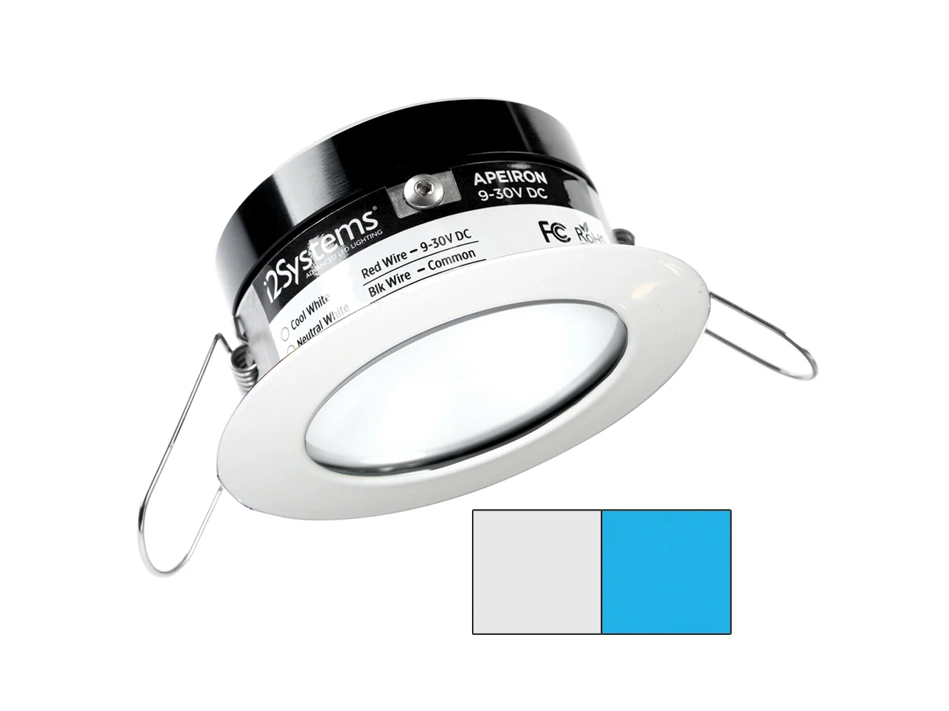 i2Systems Apeiron PRO A503 - 3W Spring Mount Light - Round - Cool White & Blue - White Finish