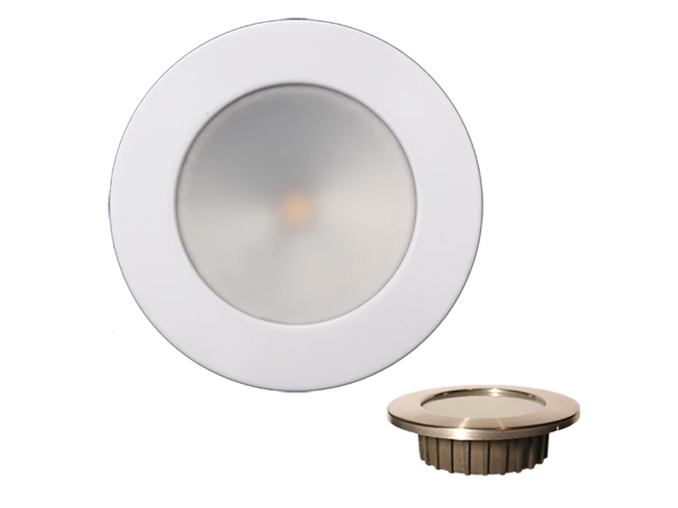Lunasea “ZERO EMI” Recessed 3.5” LED Light - Warm White, Blue w/White Stainless Steel Bezel - 12VDC