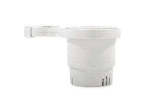Camco Clamp-On Rail Mounted Cup Holder - Small for Up to 1-1/4" Rail - White
