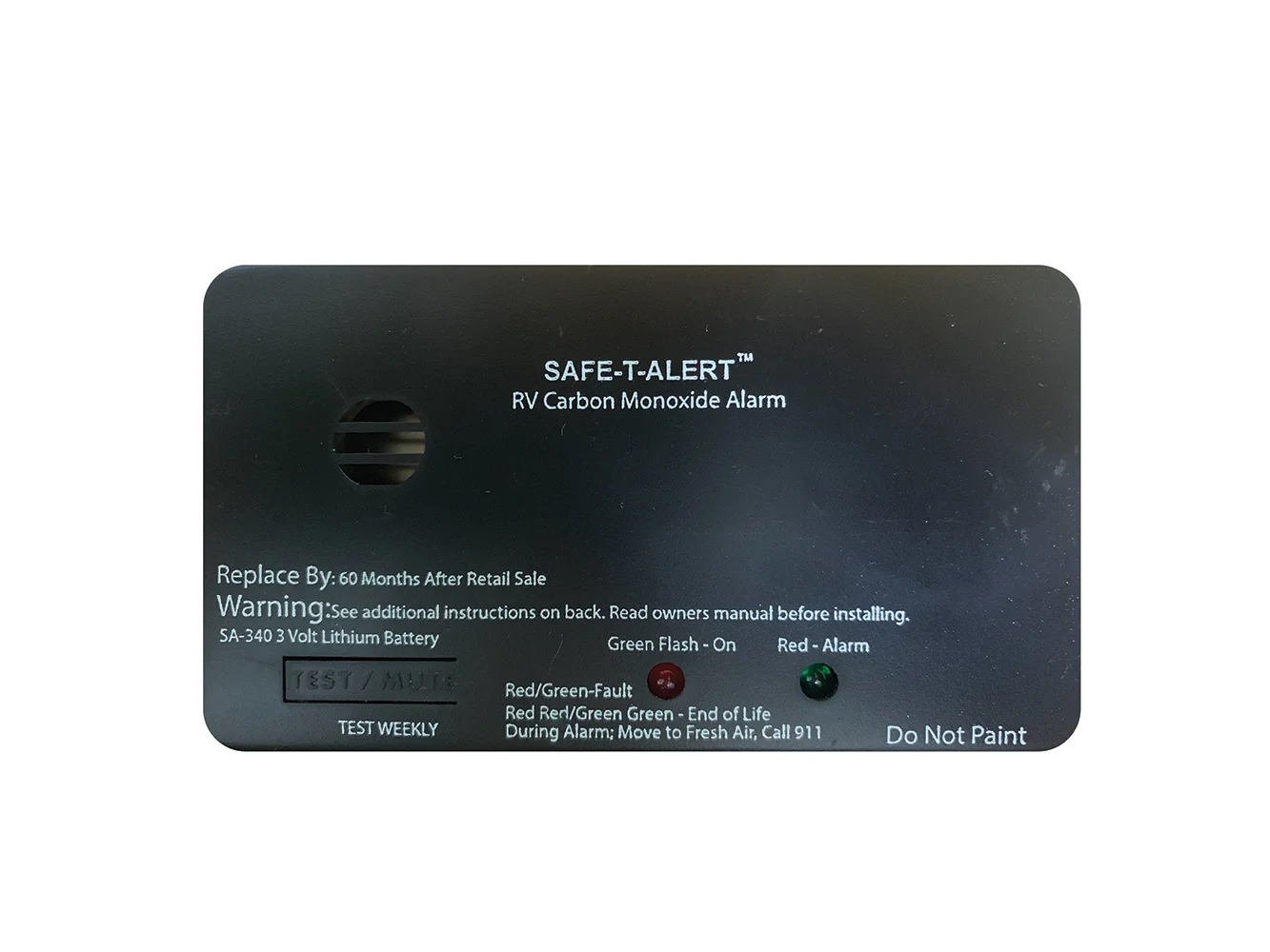 Safe-T-Alert SA-340 Black RV Battery Powered CO Detector - Rectangle