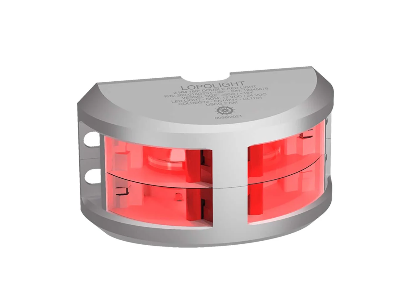Lopolight Series 200-016 - Double Stacked Navigation Light - 2NM - Vertical Mount - Red - Silver Housing