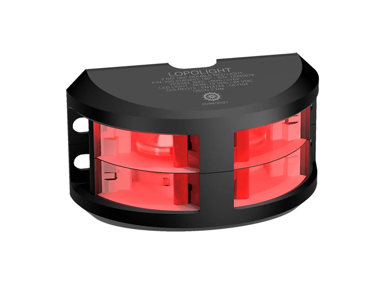 Lopolight Series 200-016 - Double Stacked Navigation Light - 2NM - Vertical Mount - Red -Black Housing