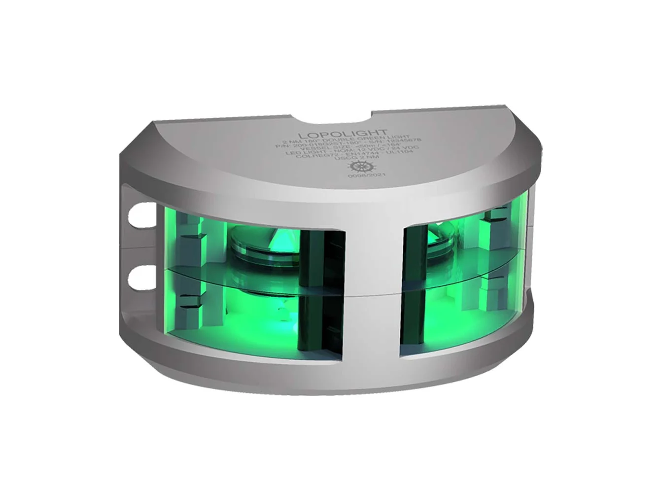 Lopolight Series 200-018 - Double Stacked Navigation Light - 2NM - Vertical Mount - Green - Silver Housing