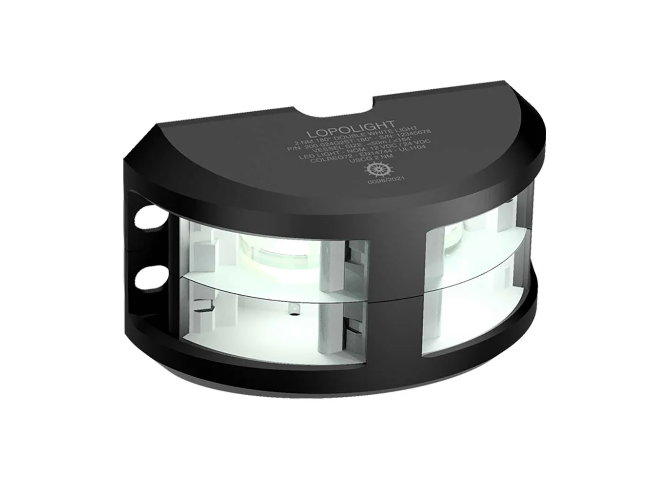 Lopolight Series 200-024 - Double Stacked Navigation Light - 2NM - Vertical Mount - White - Black Housing