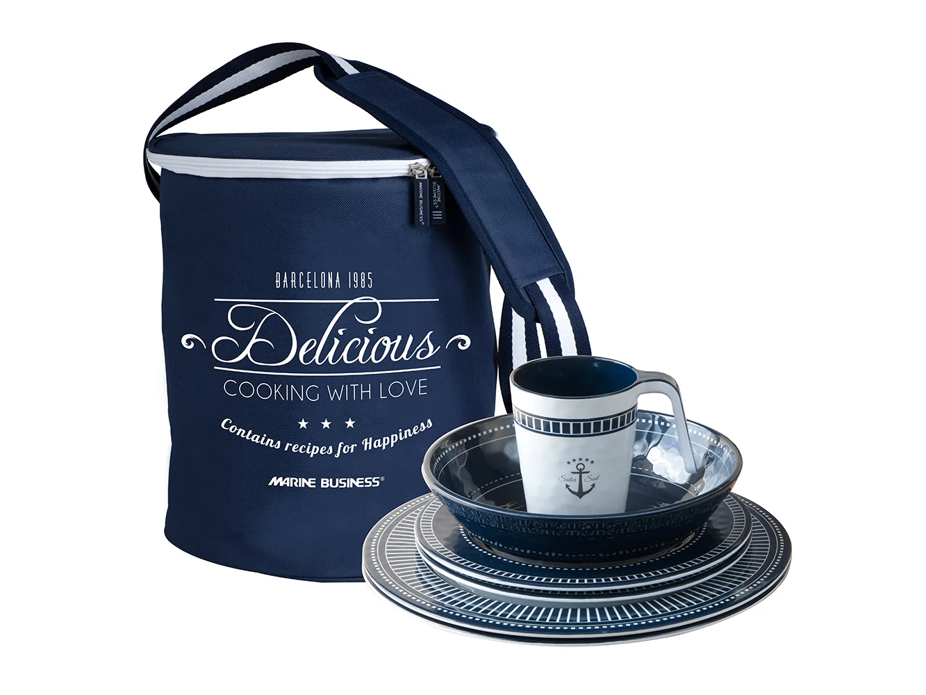 Marine Business Melamine Tableware Set & Basket - SAILOR SOUL - Set of 24