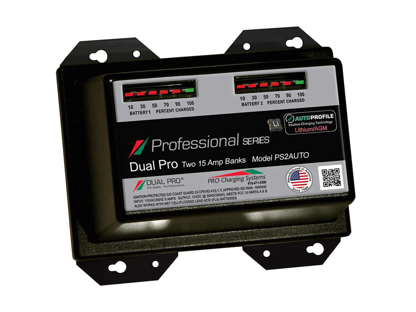 Dual Pro PS2 Auto 15A - 2-Bank Lithium/AGM Battery Charger