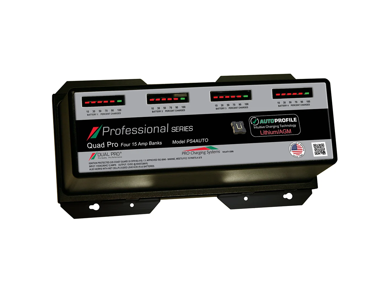 Dual Pro PS4 Auto 15A - 4-Bank Lithium/AGM Battery Charger
