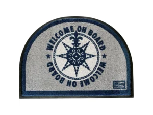 Marine Business Non-Slip WELCOME ON BOARD Half-Moon-Shaped Mat - Blue/Grey