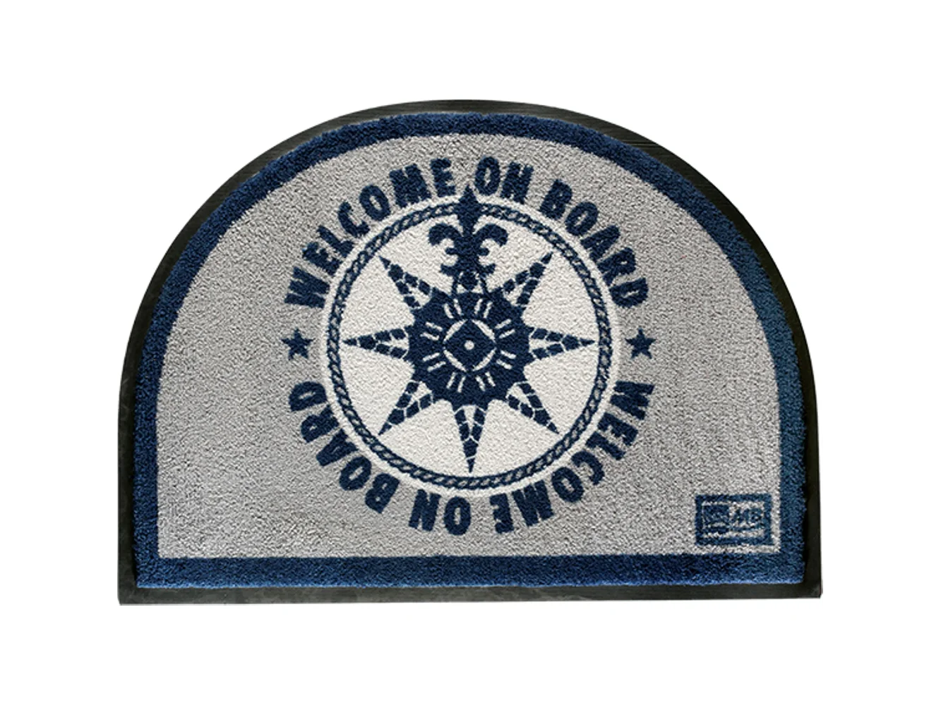 Marine Business Non-Slip WELCOME ON BOARD Half-Moon-Shaped Mat - Blue/Grey