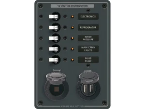 Blue Sea 8120 - 5 Position 12V Panel w/Dual USB & 12V Socket