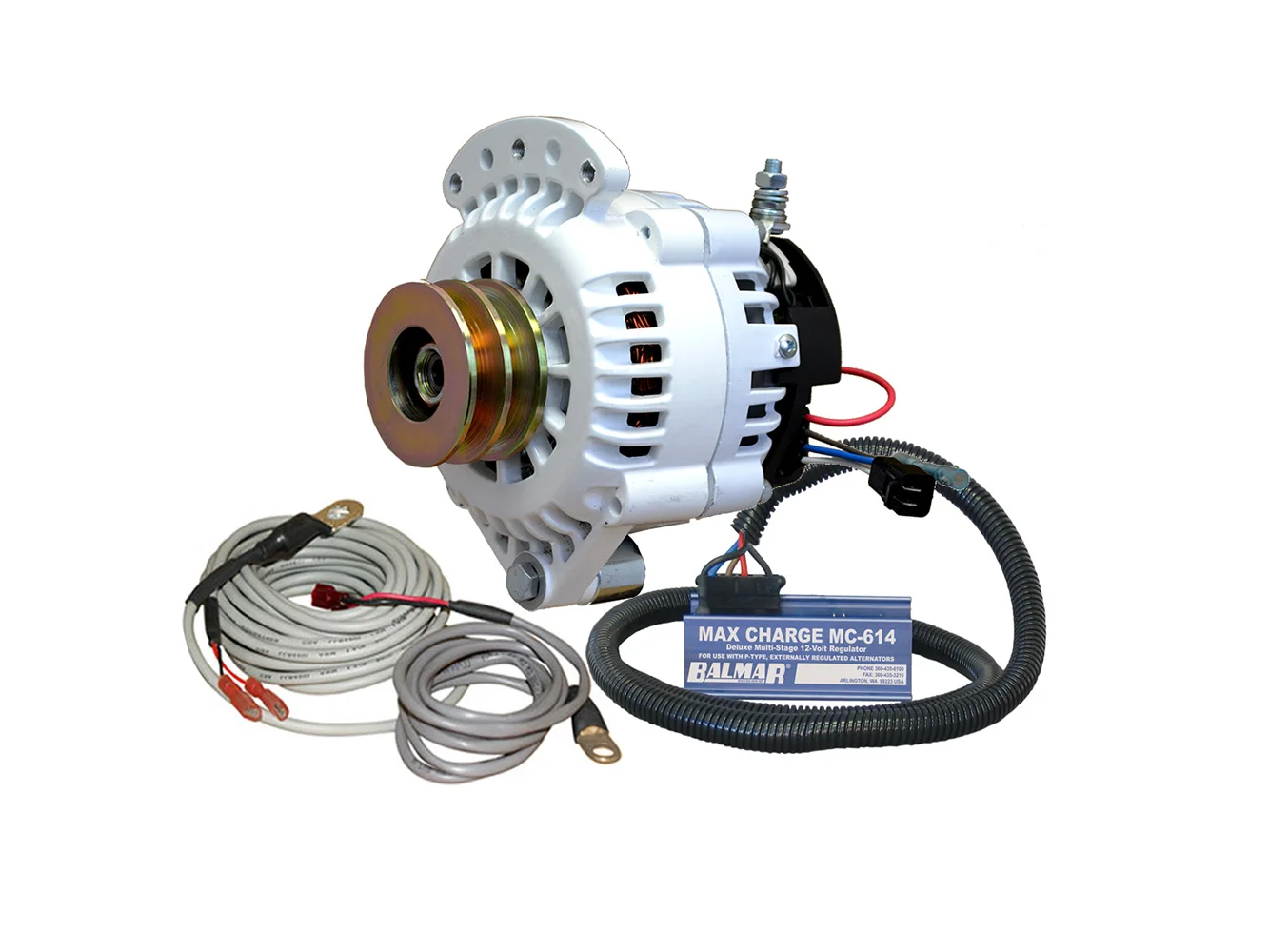 Balmar Alternator 120 AMP 12V 1-2" Single Foot Spindle Mount Dual Vee Pulley Regulator & Temp Sensor