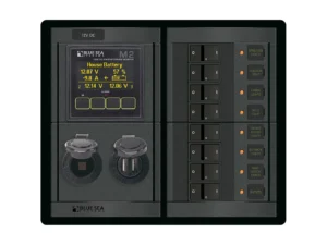 Blue Sea 1497 - 360 Panel - 8 Position 12V Flat Rocker M2 Multimeter w/SOC & Dual USB/12V Socket