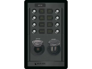 Blue Sea 1498 - 360 Panel - 8 Position 12V Panel w/Dual USB & 12V Socket