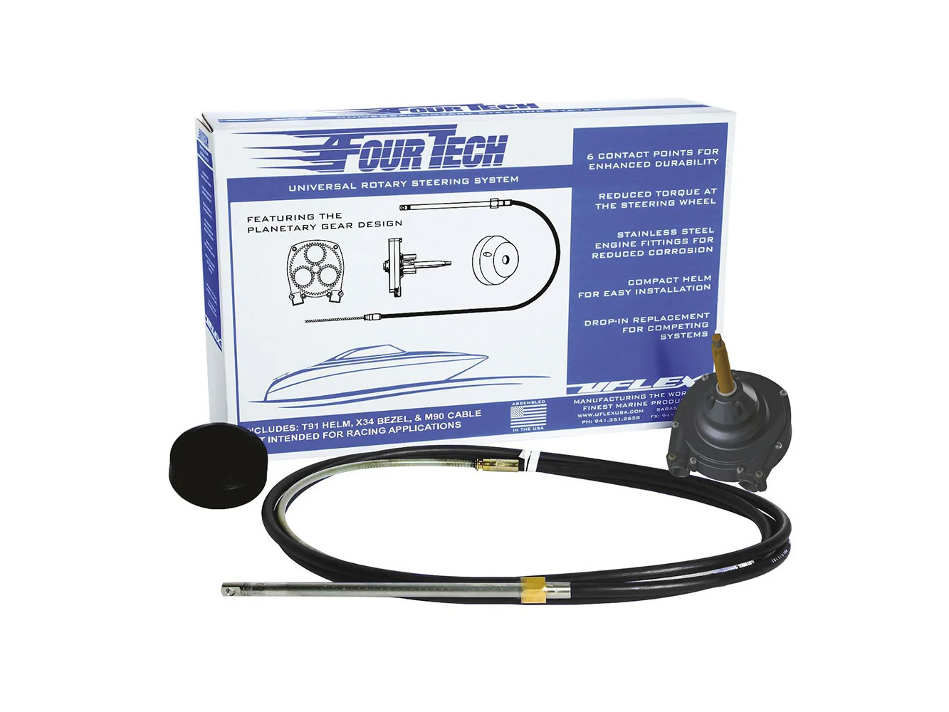 Uflex Fourtech 15' Black Mach Rotary Steering System w/Helm, Bezel & Cable
