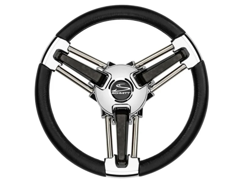 Schmitt Marine Burano Wheel 14" 3/4" Tapered Shaft Black Polyurethane w/Stainless Spoke Includes Center Cap/Nut