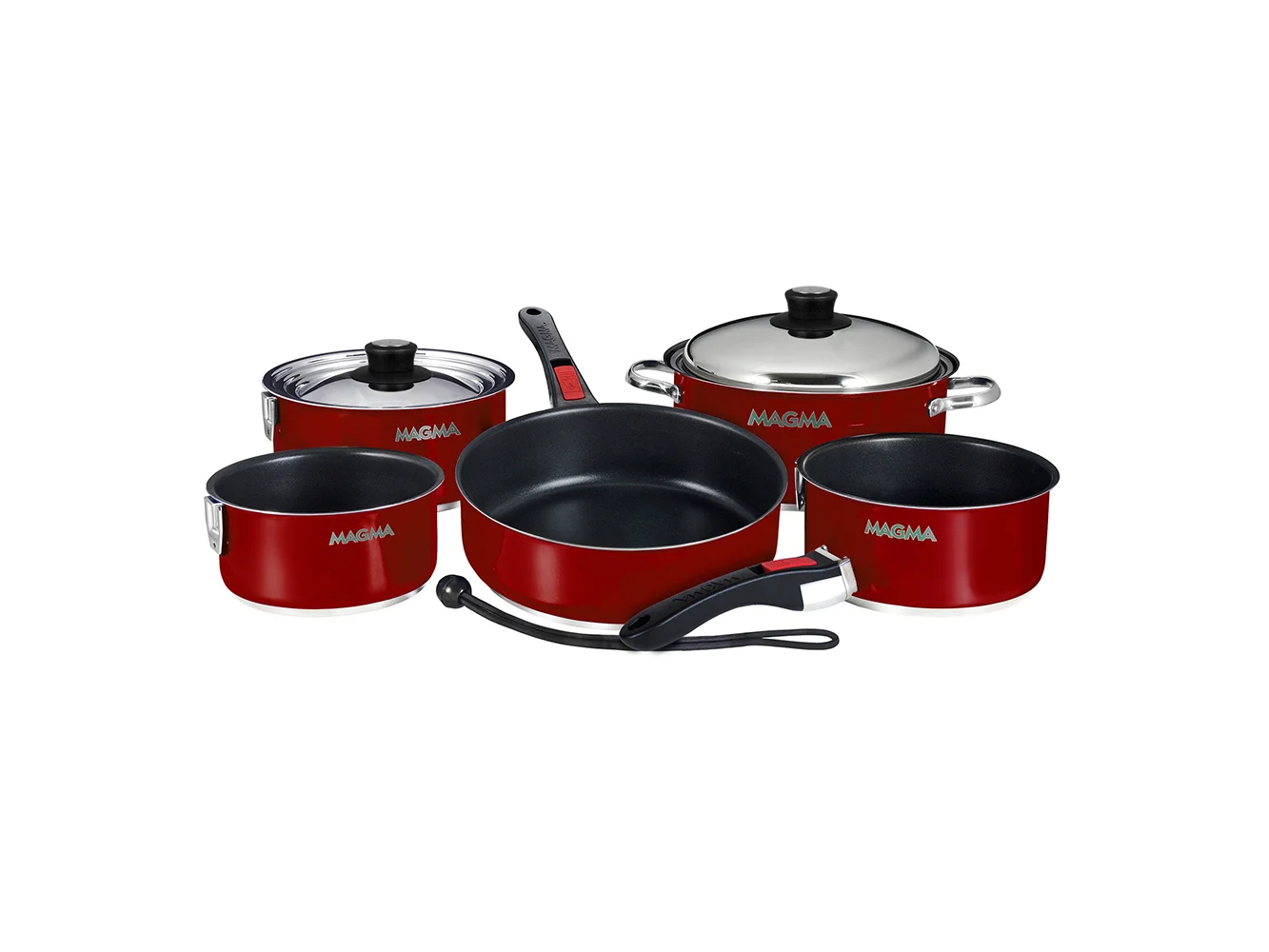 Magma Nestable 10 Piece Induction Non-Stick Enamel Finish Cookware Set - Magma Red