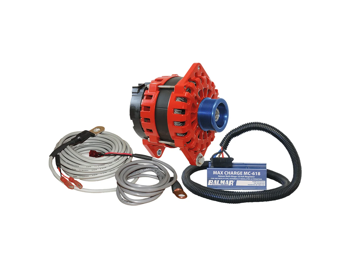 Balmar Alternator 250 AMP Kit 12V 3.15" Dual Foot Saddle J10 Pulley Regulator & Temp Sensor