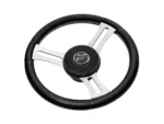 Schmitt Marine Torcello Elite 14" Wheel - Black Leather & Cap - White Stitching - Polished SS Spokes - 3/4" Tapered Shaft