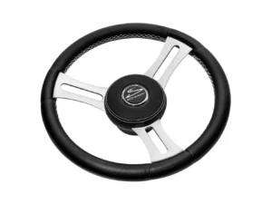 Schmitt Marine Torcello Elite 14" Wheel - Black Leather & Cap - White Stitching - Polished SS Spokes - 3/4" Tapered Shaft