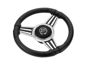 Schmitt Marine PU30 14" Wheel - Chrome Cap & Spoke Inserts - Black Spokes - 3/4" Tapered Shaft