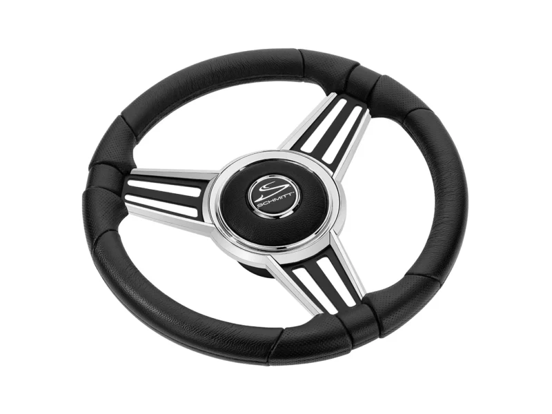 Schmitt Marine PU30 14" Wheel - Chrome Cap & Spoke Inserts - Black Spokes - 3/4" Tapered Shaft