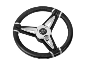 Schmitt Marine PU50 14" Wheel - Chrome Cap & Spoke Inserts - Black Spokes - 3/4" Tapered Shaft