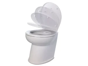 Jabsco Deluxe Flush 14" Angled Back 12V Raw Water Electric Marine Toilet w/Remote Rinse Pump & Soft Close Lid