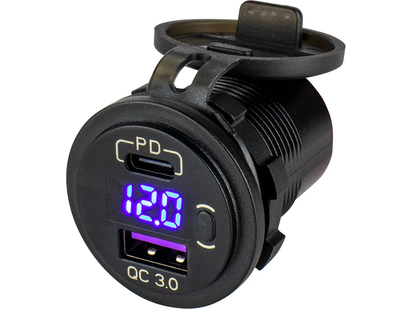 Sea-Dog Round USB & USB-C Power Socket w/Hidden Voltmeter