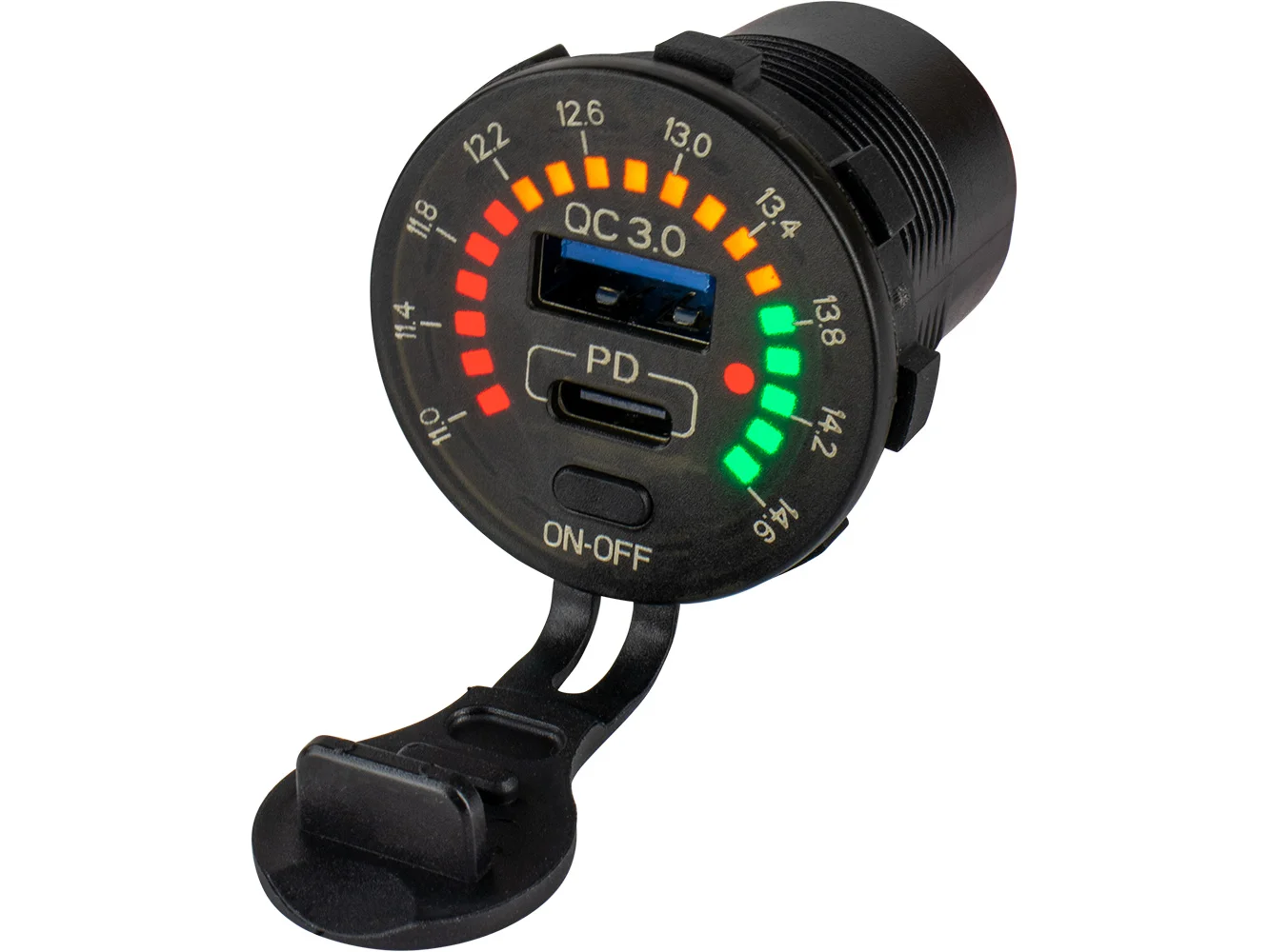 Sea-Dog Round Rainbow Voltmeter w/USB & USB-C Power Socket
