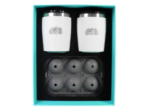 Toadfish Non-Tipping 10oz White Rocks Tumblers w/Ice Ball Tray - 2 Tumblers