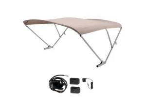 SureShade Battery Powered Bimini - Clear Anodized Frame & Beige Fabric