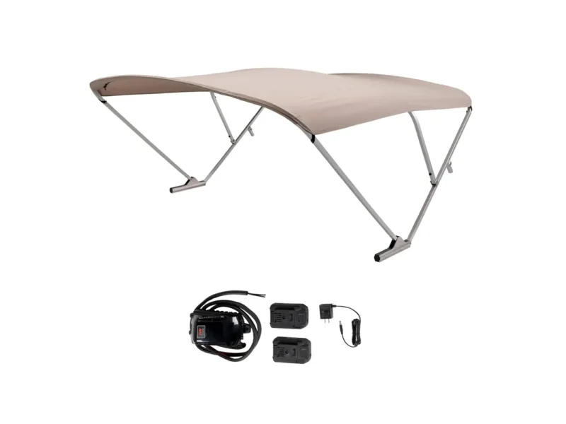 SureShade Battery Powered Bimini - Clear Anodized Frame & Beige Fabric