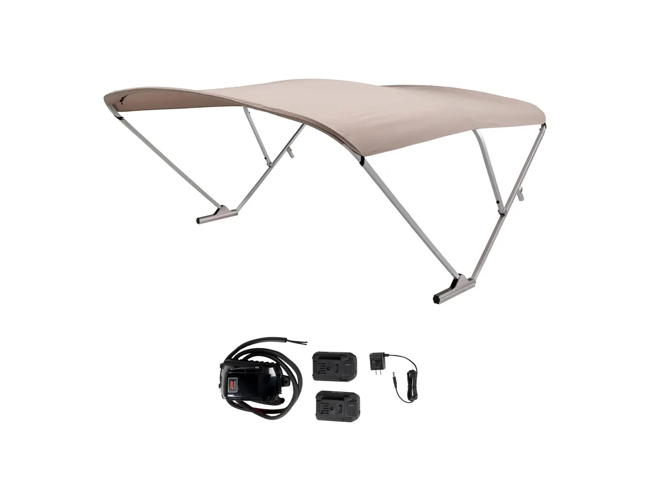 SureShade Battery Powered Bimini - Clear Anodized Frame & Beige Fabric