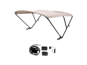 SureShade Battery Powered Bimini - Black Anodized Frame & Beige Fabric
