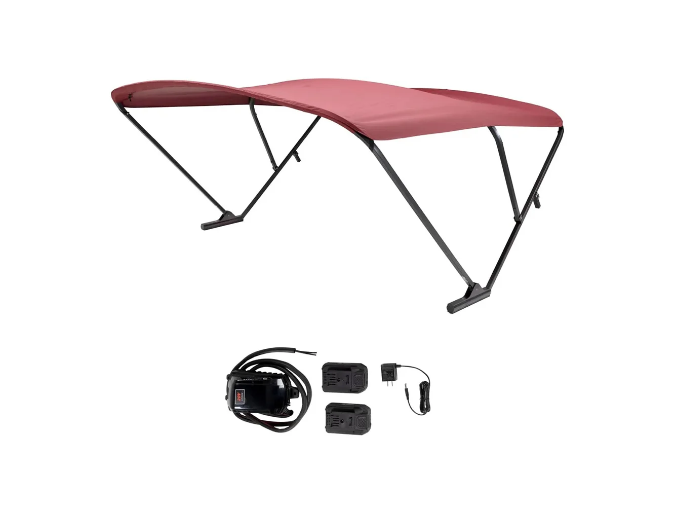 SureShade Battery Powered Bimini - Black Anodized Frame & Burgundy Fabric