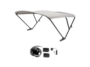 SureShade Battery Powered Bimini - Black Anodized Frame & Grey Fabric