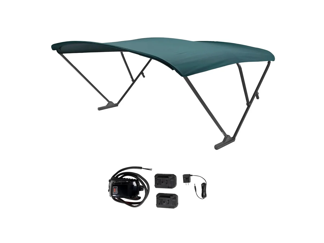 SureShade Battery Powered Bimini - Black Anodized Frame & Green Fabric